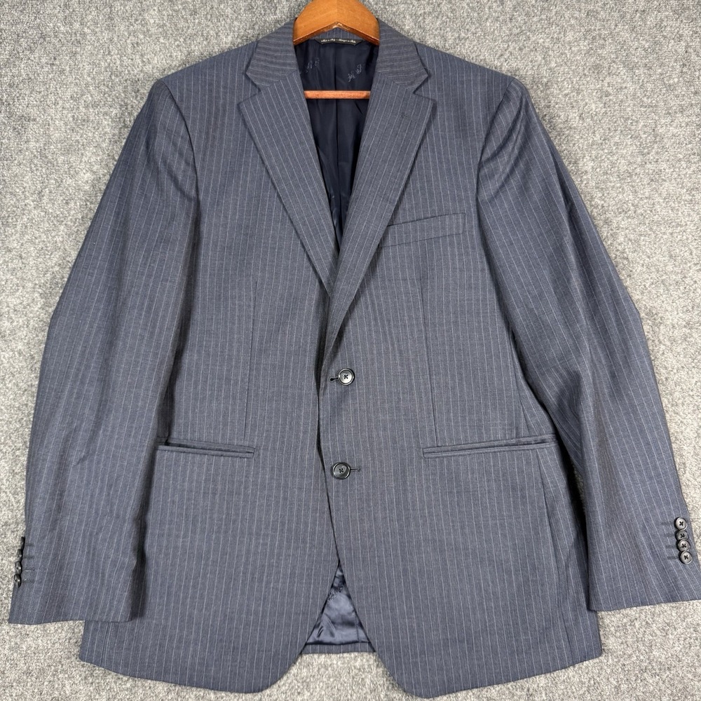 Saks Fifth Avenue Zegna Wool Suit Jacket Blazer Mens 40R Blue Pinstripe Italy